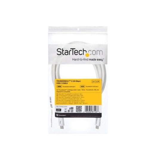 Cable Thunderbolt 3 Passif StarTech 2m 20Gbps PD 100W 4K Blanc