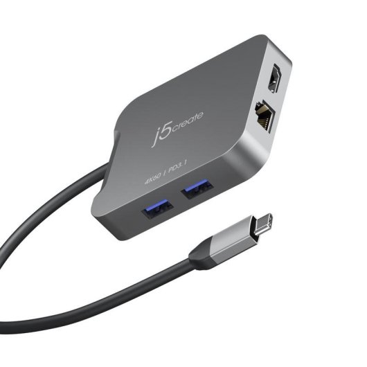 Adaptador USB-C j5create JCD3191-N con HDMI 4K y Ethernet Gigabit
