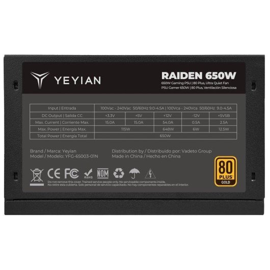Voeding Yeyian Yfg-65003-01n 650W 80 Plus Gold ATX 2.0 Niet-modulair