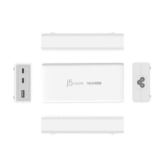 Chargeur j5create JUP37185W GaN 185W USB-C PD 3.1 3 Ports Blanc