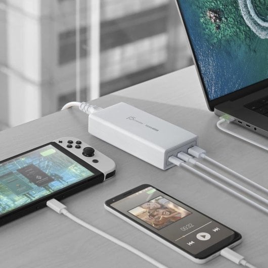 Chargeur j5create JUP37185W GaN 185W USB-C PD 3.1 3 Ports Blanc