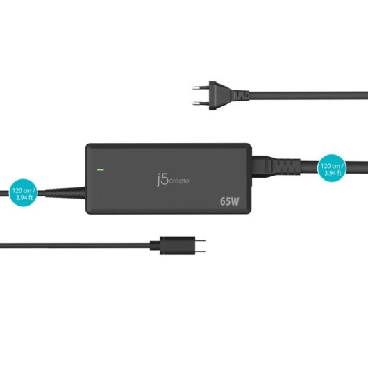 Fonte de Alimentação j5create JUP1265-EN 65W USB-C PD com proteção avançada