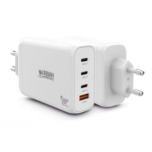 Cargador USB-C GaN 100W Urban Factory GPS14UF 4 Puertos Blanco