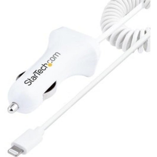 Cargador de coche StarTech.com con 2 puertos USB y cable Lightning rizado 1m