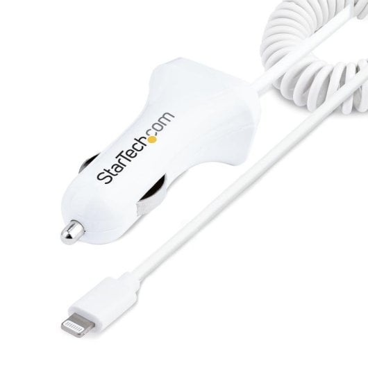 Cargador de coche StarTech.com con 2 puertos USB y cable Lightning rizado 1m