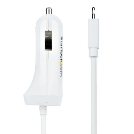 Cargador de coche StarTech.com con 2 puertos USB y cable Lightning rizado 1m