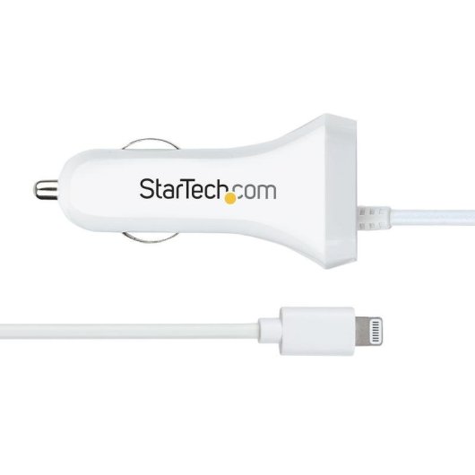 Cargador de coche StarTech.com con 2 puertos USB y cable Lightning rizado 1m