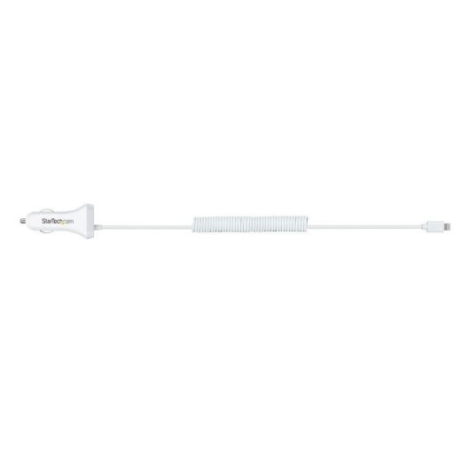 Cargador de coche StarTech.com con 2 puertos USB y cable Lightning rizado 1m