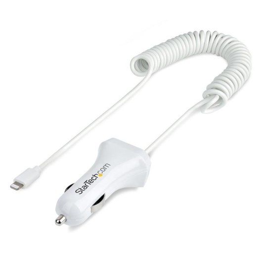 Cargador de coche StarTech.com con 2 puertos USB y cable Lightning rizado 1m