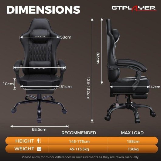 Sedia Gaming GTPLAYER Regolabile Supporto Lombarre Poggiapiedi 150kg