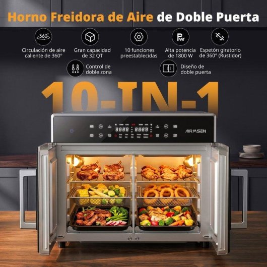 Mini Four Airmsen French Door Double Zone 32L 1800W AirFryer LED Inox