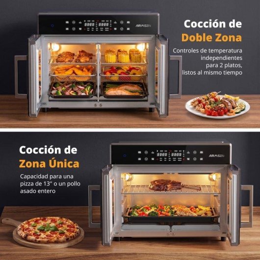 Mini Four Airmsen French Door Double Zone 32L 1800W AirFryer LED Inox