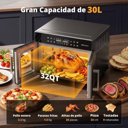 Mini Four Airmsen French Door Double Zone 32L 1800W AirFryer LED Inox