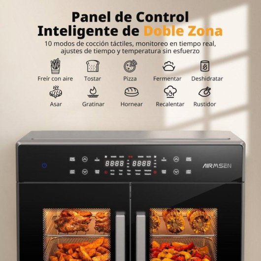 Mini Four Airmsen French Door Double Zone 32L 1800W AirFryer LED Inox