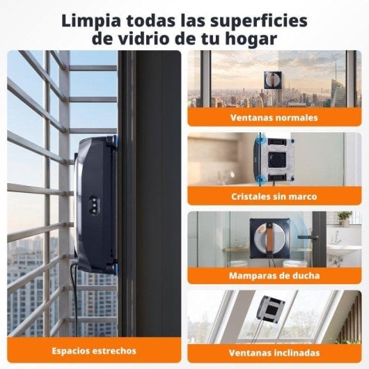 Robot limpiacristales Airmsen YW763 8000 Pa 6 boquillas cepillos esquinas