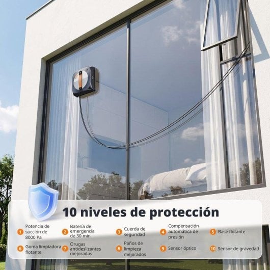 Robot limpiacristales Airmsen YW763 8000 Pa 6 boquillas cepillos esquinas