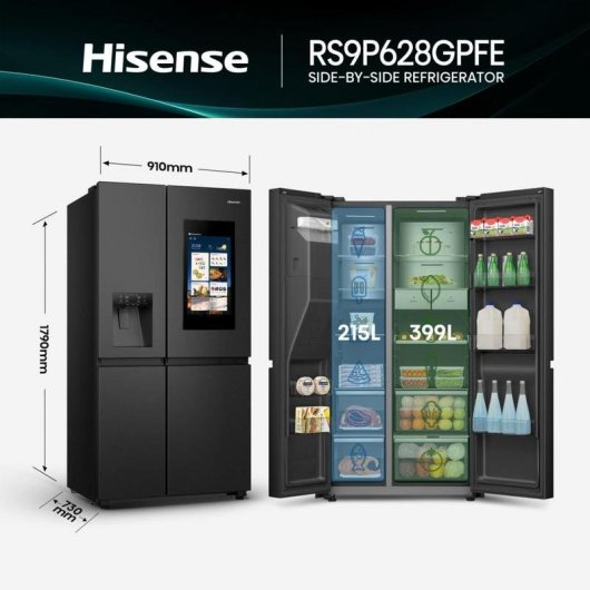 Frigorífico americano Hisense RS9P628GPFE Total No Frost 179 cm 614 L E Negro WiFi