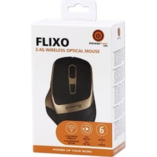 Ratón Powerton LIFE FLIXO inalámbrico 1600 DPI USB Negro dorado 6 botones