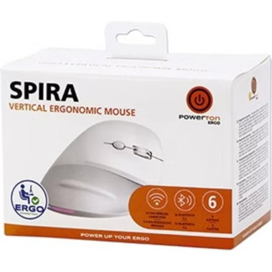 Ratón Powerton ERGO SPIRA inalámbrico 3200 DPI gris blanco RGB 6 botones