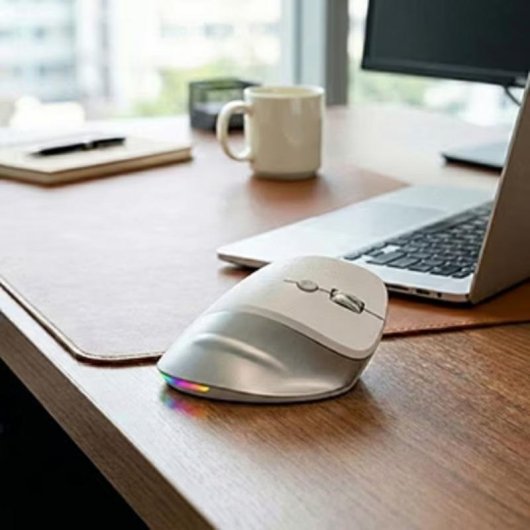 Ratón Powerton ERGO SPIRA inalámbrico 3200 DPI gris blanco RGB 6 botones