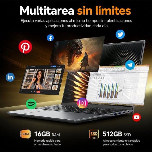 Portátil FUNYET 16" Intel Core i5-8210Y 16GB 512GB SSD Windows 11 Pro