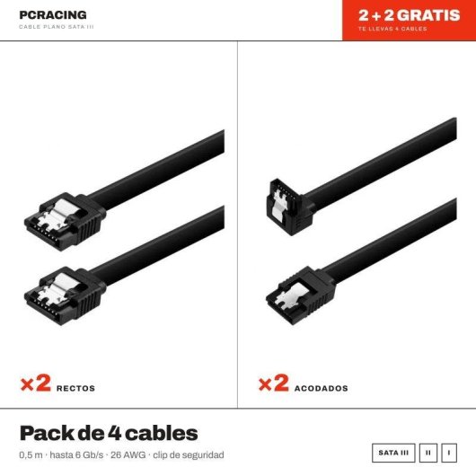 Cabo SATA PC Racing Pack 4 Uds 0,5 m 6 Gb/s 26 AWG Preto