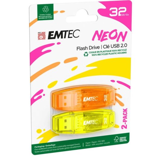 Penna USB Emtec C410 Neon 32 GB USB 2.0 Confezione 2 unità colori neon
