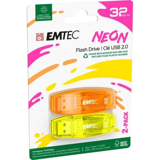 Penna USB Emtec C410 Neon 32 GB USB 2.0 Confezione 2 unità colori neon