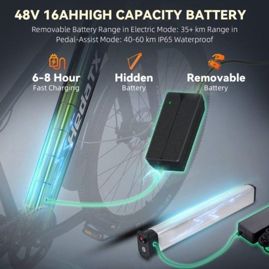Bicicleta Eléctrica Hedatx TX1 48 V 16 Ah Pneus 29 polegadas