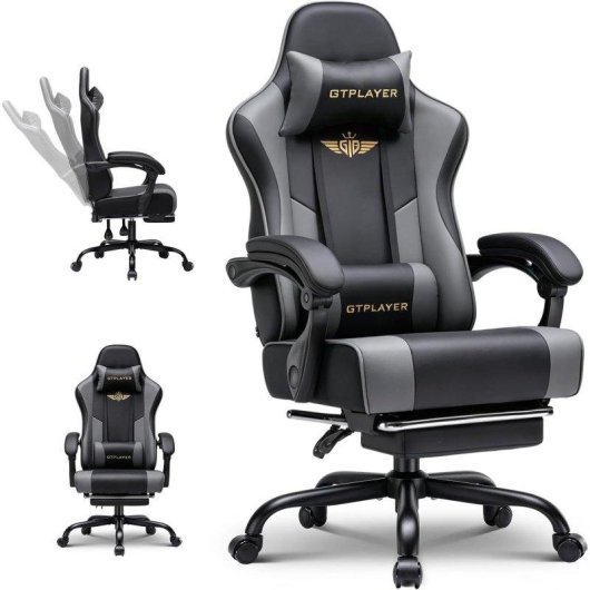 Silla Gaming GTPLAYER Ergonómica Reposapiés y Soporte Lumbar Gris
