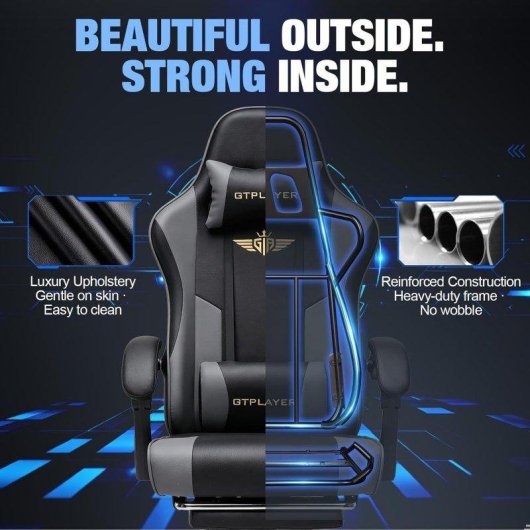 Silla Gaming GTPLAYER Ergonómica Reposapiés y Soporte Lumbar Gris