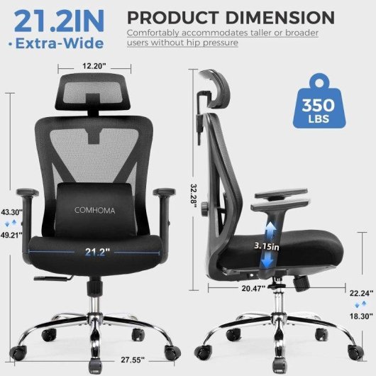 Silla Ergonómica GTPLAYER Oficina y Gaming Negra Reposacabezas 3D Soporte Lumbar