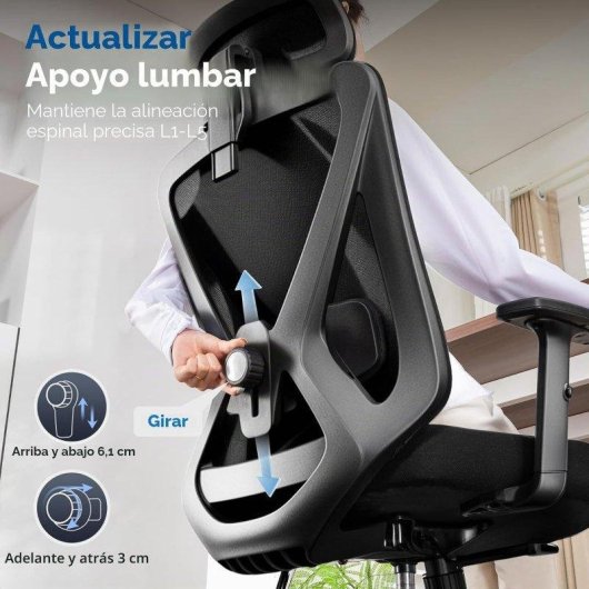 Silla Ergonómica GTPLAYER Oficina y Gaming Negra Reposacabezas 3D Soporte Lumbar