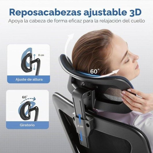 Silla Ergonómica GTPLAYER Oficina y Gaming Negra Reposacabezas 3D Soporte Lumbar