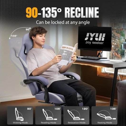 Cadeira Gaming Ergonómica GTPLAYER Ajustável Giratória Tecido Respirante - Roxa