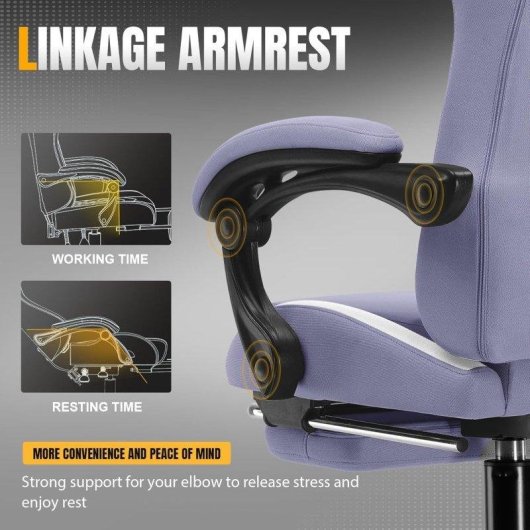 Cadeira Gaming Ergonómica GTPLAYER Ajustável Giratória Tecido Respirante - Roxa