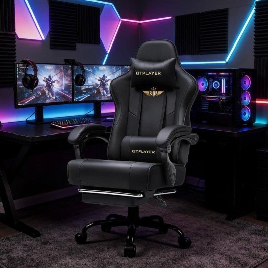 Silla de gaming GTPLAYER Ergonómica con Reposapiés y Soporte Lumbar