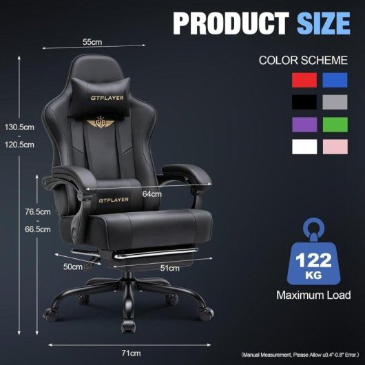 Silla de gaming GTPLAYER Ergonómica con Reposapiés y Soporte Lumbar