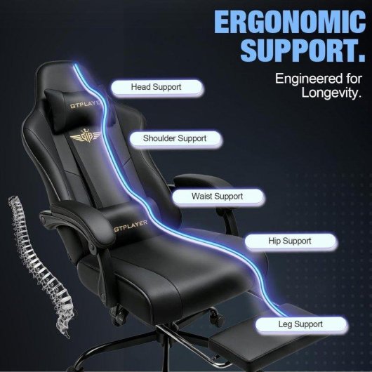 Silla de gaming GTPLAYER Ergonómica con Reposapiés y Soporte Lumbar
