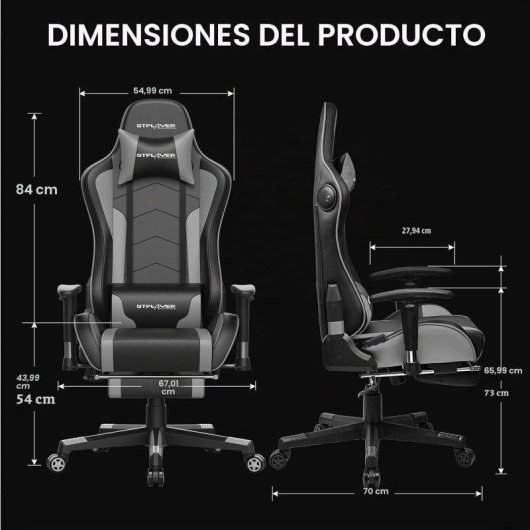 Silla gaming GTPLAYER con Bluetooth y reposapiés 200 kg gris