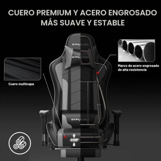 Silla gaming GTPLAYER con Bluetooth y reposapiés 200 kg gris