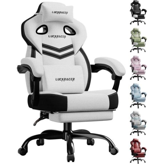 Silla gaming GTPLAYER con reposabrazos sincronizados, reclinable 90-155° y reposapiés - Blanca