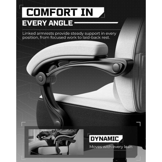 Silla gaming GTPLAYER con reposabrazos sincronizados, reclinable 90-155° y reposapiés - Blanca