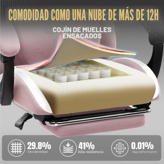 Cadeira Gaming GTPLAYER Ergonómica Ajustável Tecido Respirável Rosa