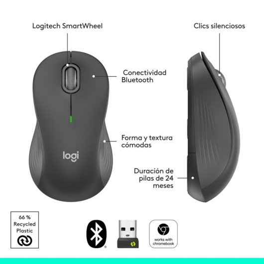 Souris Logitech Signature M550 L Bluetooth 6 boutons Gris silencieuse