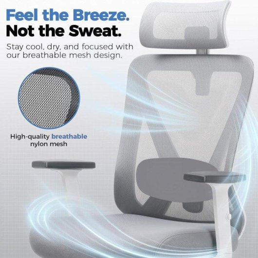 Silla Ergonómica GTPLAYER Ajustable Reposacabezas 3D Soporte Lumbar 3D Reposabrazos Plegables Gris