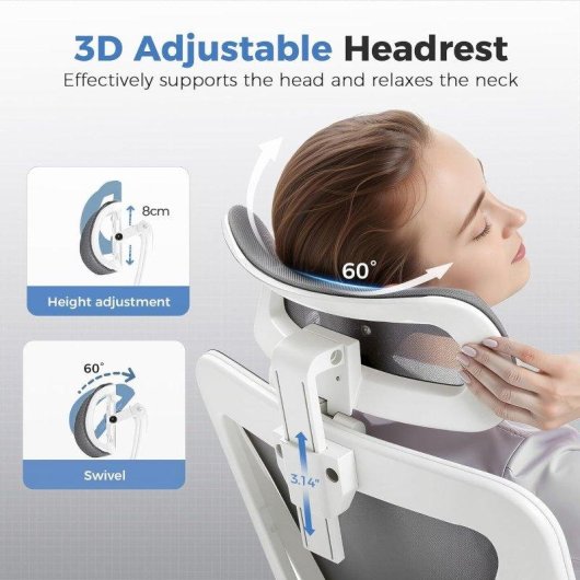 Silla Ergonómica GTPLAYER Ajustable Reposacabezas 3D Soporte Lumbar 3D Reposabrazos Plegables Gris