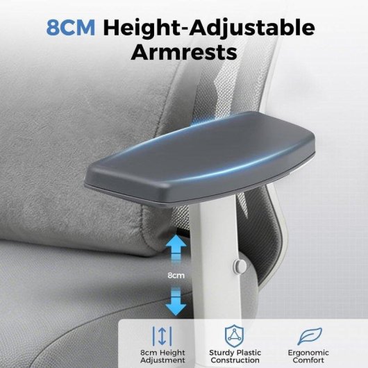 Silla Ergonómica GTPLAYER Ajustable Reposacabezas 3D Soporte Lumbar 3D Reposabrazos Plegables Gris