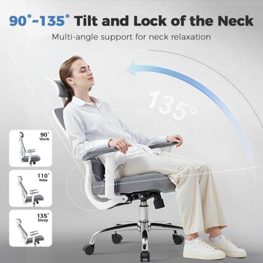 Silla Ergonómica GTPLAYER Ajustable Reposacabezas 3D Soporte Lumbar 3D Reposabrazos Plegables Gris