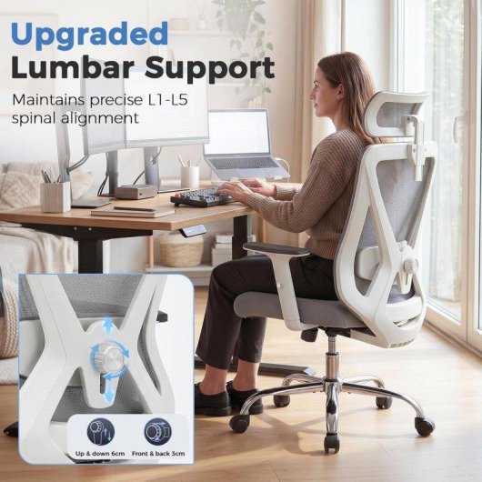 Silla Ergonómica GTPLAYER Ajustable Reposacabezas 3D Soporte Lumbar 3D Reposabrazos Plegables Gris